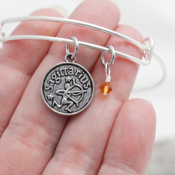 November Sagittarius Adjustable Charm Bangle - Handmade Zodiac Bracelet - Picture 5 of 10